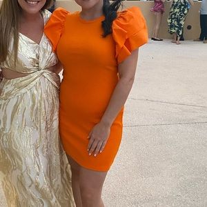 Zara bright orange puff shoulder dress